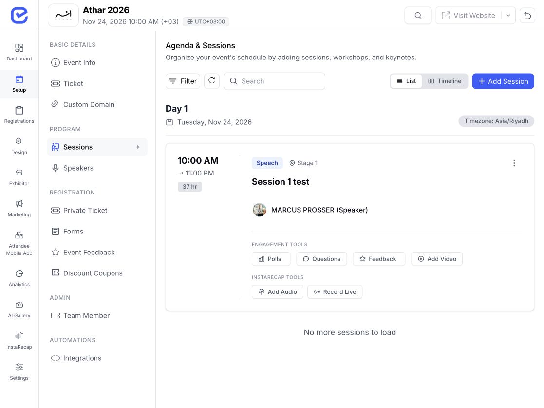 EventHex session management workspace