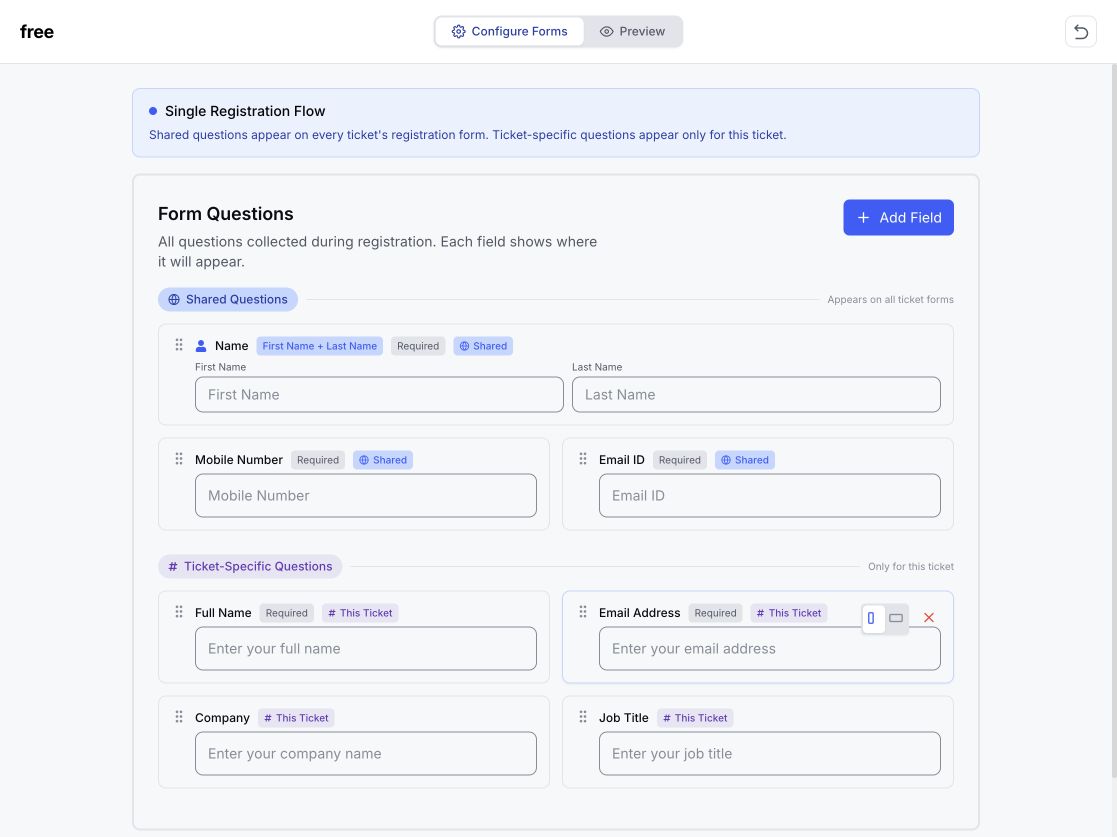 EventHex registration form builder workspace