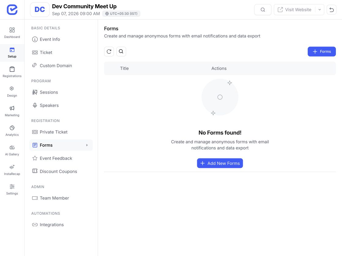 EventHex forms workspace connected to the event