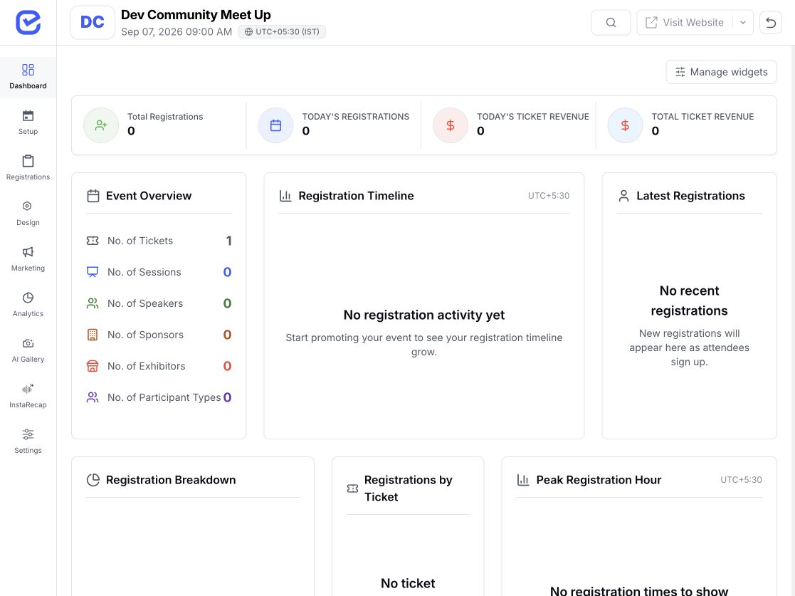 EventHex organizer dashboard and event overview