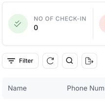 EventHex instance scan counters showing total check-ins above the filter and search toolbar
