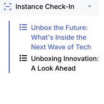 EventHex Instance Check-In navigation listing the named scanning points for the event