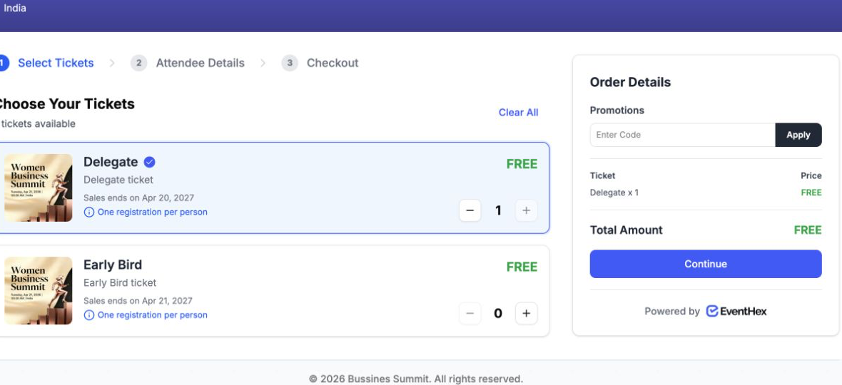 EventHex ticket checkout shown outside the WordPress connector