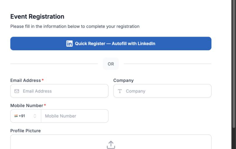 Event Registration interface in EventHex