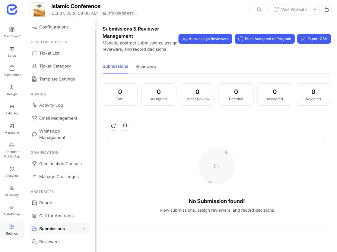 EventHex submission workspace for a technology conference