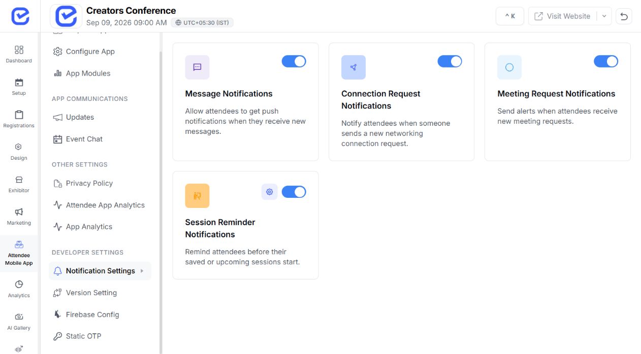 EventHex meeting request notification settings supporting confirmed meeting changes