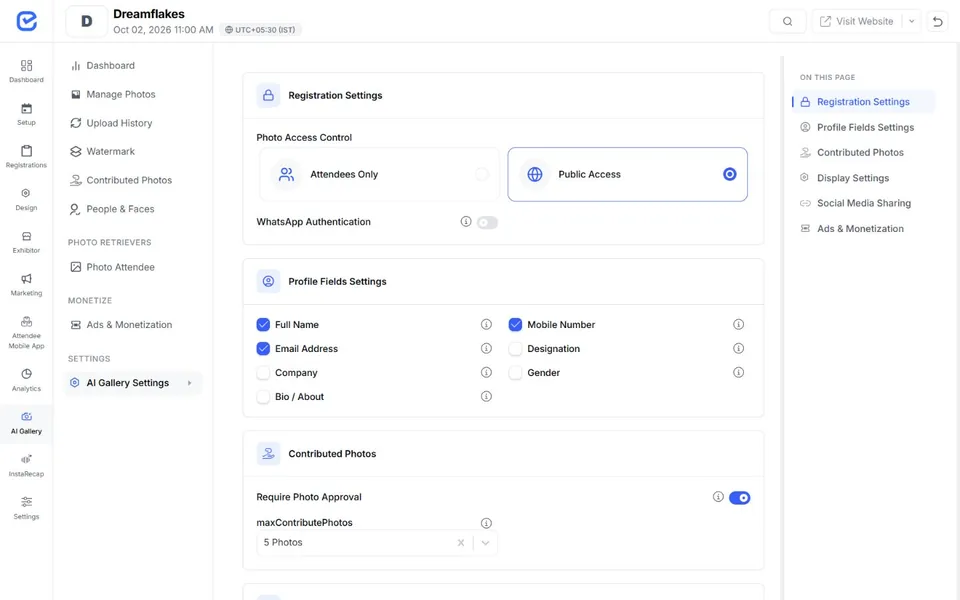 EventHex photo discovery settings and access controls