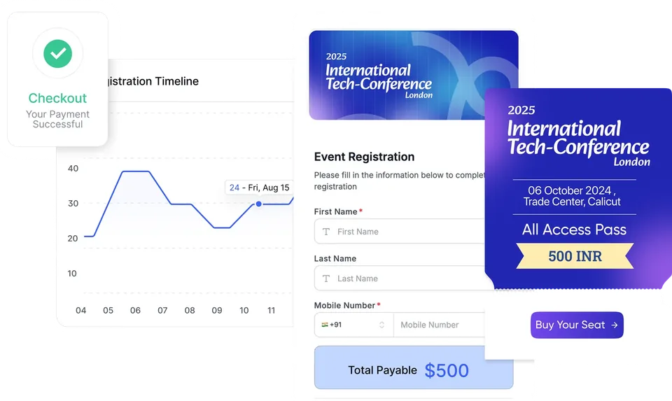 EventHex attendee registration, payment, and ticket journey