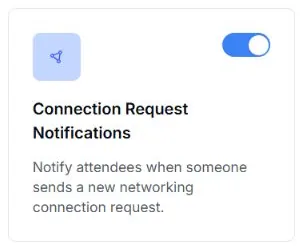 EventHex attendee-app notification settings with Connection Request Notifications switched on
