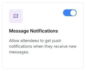 EventHex attendee-app notification settings with Message Notifications switched on