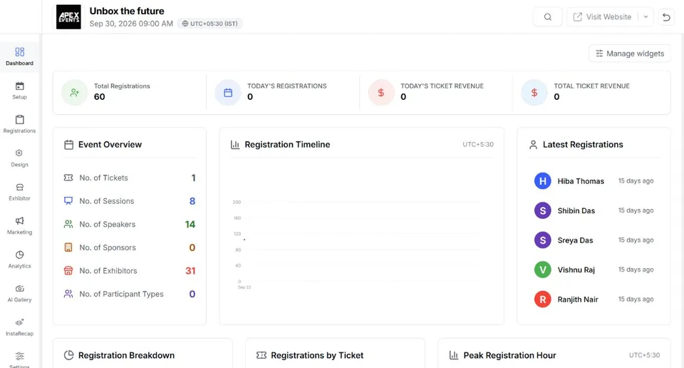 EventHex portal screen supporting this manufacturing event format