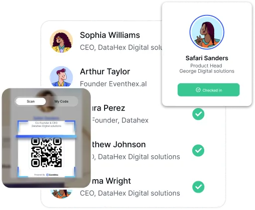 EventHex QR arrival screen confirming delegate access