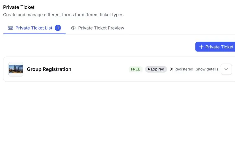 EventHex private ticket settings for scoped event access