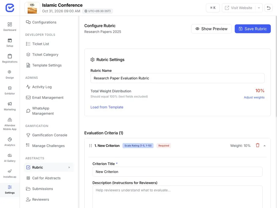EventHex reviewer rubric for submitted programme content